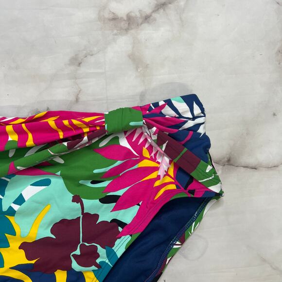 Blue Rod Beattie High Waist Bikini Bottom Draped Tropical Floral Size 8 New - Picture 3 of 5